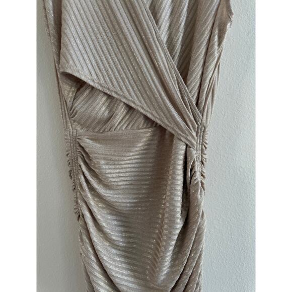 Ramy Brook NWT Alma Gold Metallic Ruched Bodycon Mini Dress Sleeveless sz L/XS - Picture 7 of 16